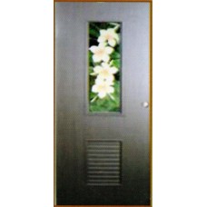 ST001 ชุดบานประตู พีวีซี TOP รุ่น ST - SMART ลามิเนตวอลนัท ดอกลีลาวดี ตราท็อป