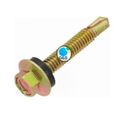 0400-30mm  สกรูปลายสว่านหัวเหลี่ยม HSD ชุบรุ้งพร้อมแหวนยาง ขนาด 30mm