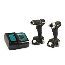 DLX2414X7B  สว่านและไขควงกระแทกไร้สาย+แบต 1.5Ah(2ก้อน)+แท่นชาร์ท 18V สีดำ  MAKITA