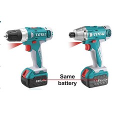 TIDLI 228180-1  ชุดสว่านแบตเตอรี่ไร้สาย 18V.พร้อมชุดสว่านไขควงกระแทกแบตเตอรี่ไร้สาย 18V. ขนาด 3/8"(10mm)  TOTAL