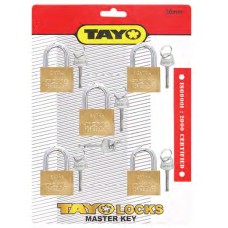 I03073 กุญแจคอสั้น สีทอง 5 ตัว/ชุด [รุ่นแผง] 40mm TAYO