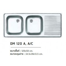 DM 120 A, A/C ซิงค์ล้างจาน สแตนเลส แบบ2อ่าง มีที่พักจาน ตราเพชร