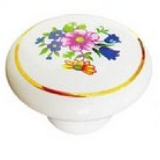 1PS02 ปุ่มจับเฟอร์นิเจอร์เซรามิิคดอกฟ้า-ชมพู กรอบทอง